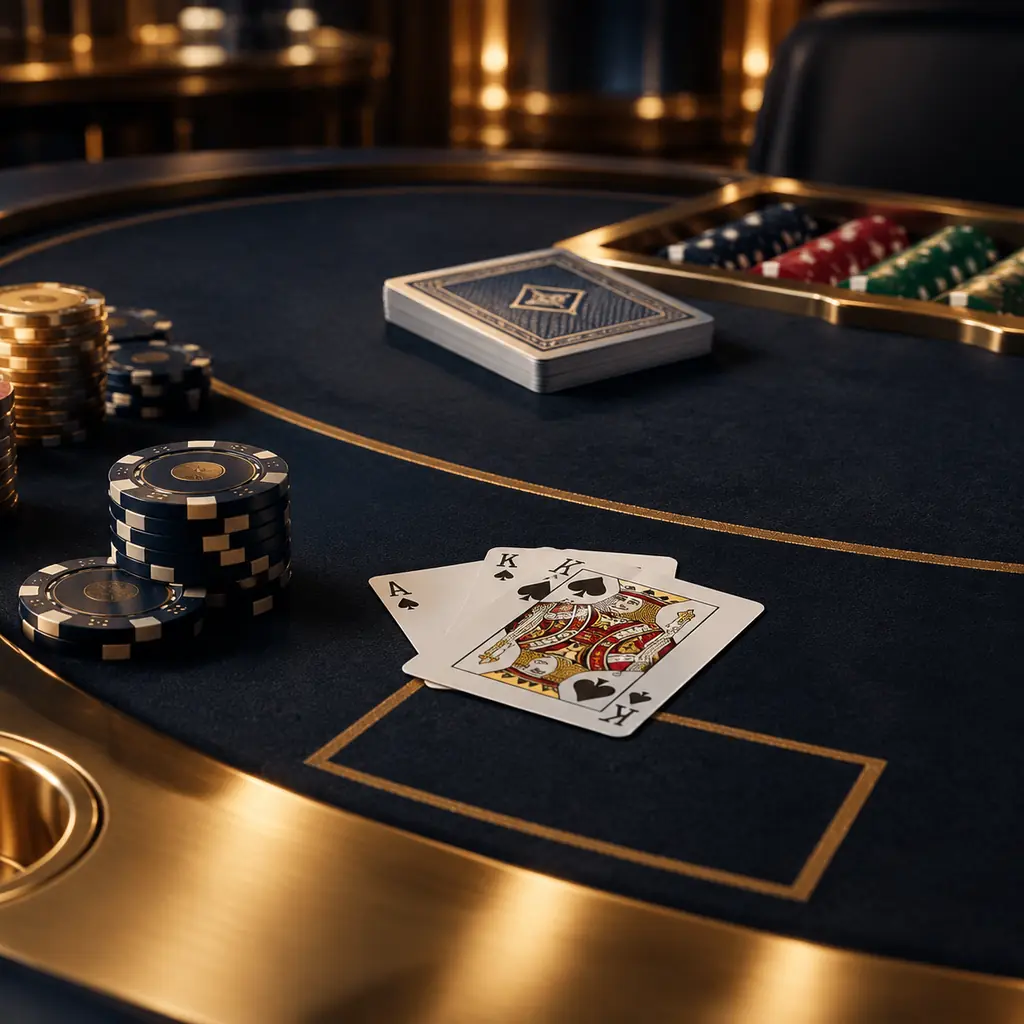 Kartu dan cip pada meja blackjack
