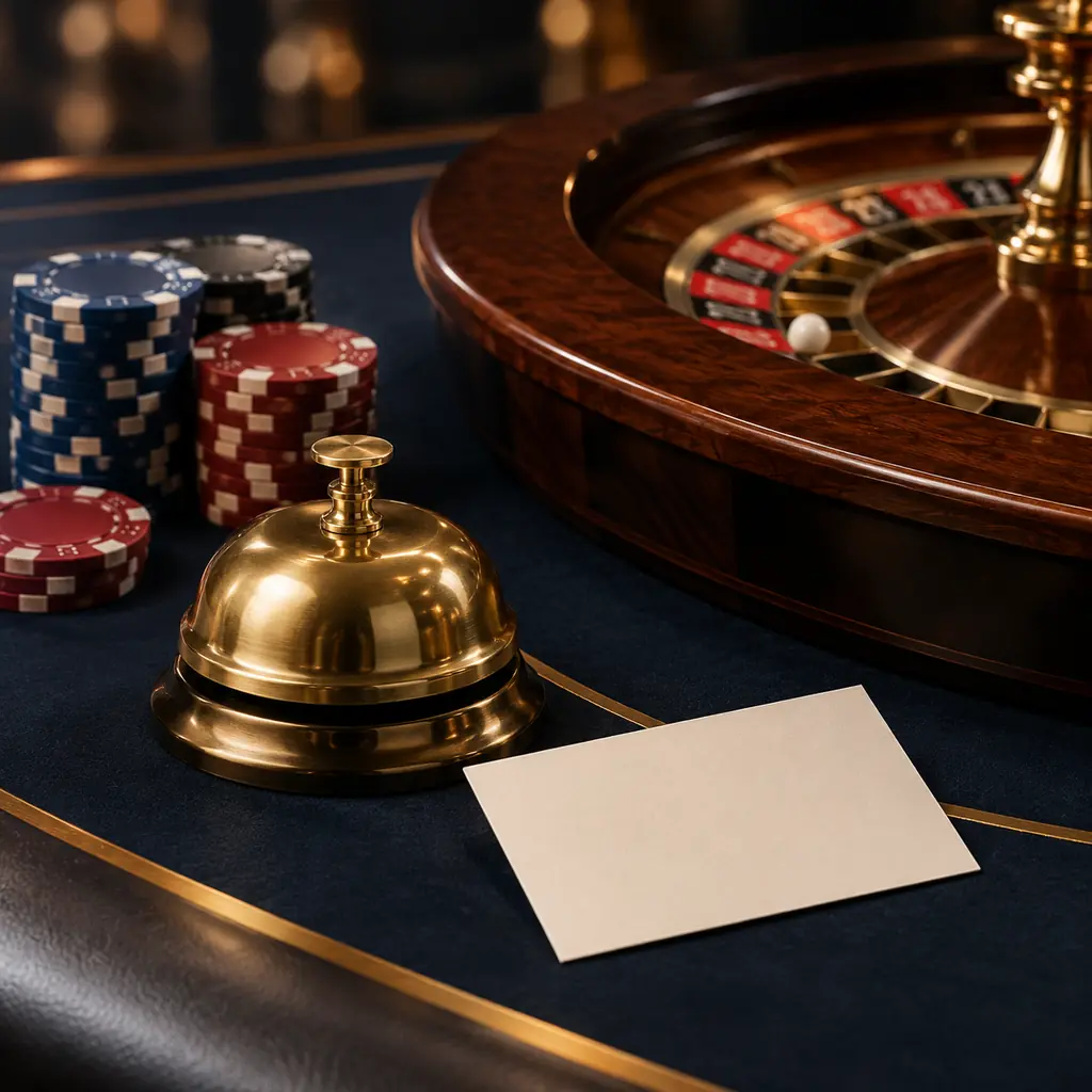 Bel bantuan dan catatan kosong di dekat cip roulette
