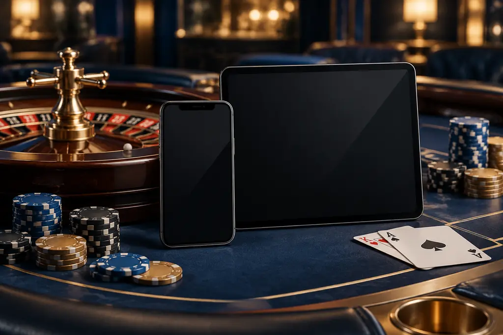 Ponsel dan tablet di dekat roda roulette
