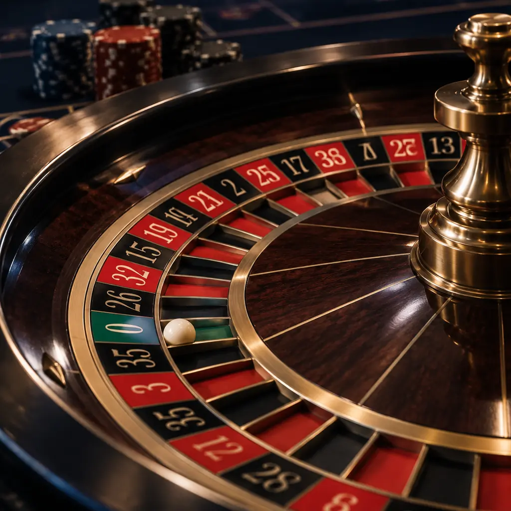 Bola dan roda roulette dengan satu nol
